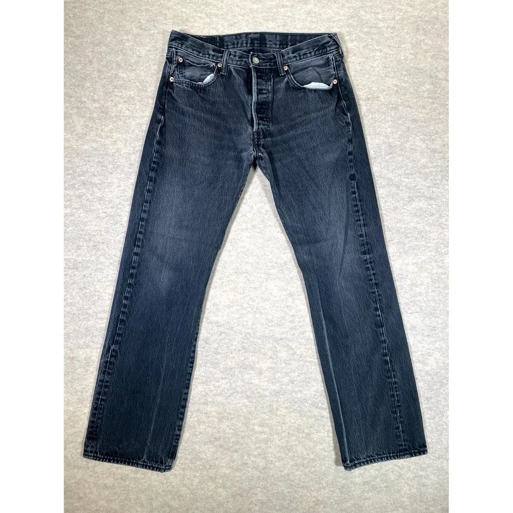 Levi's 501 Original Jeans Mens 33x32 Gray Denim Cotton Dark Wash Straight Leg
